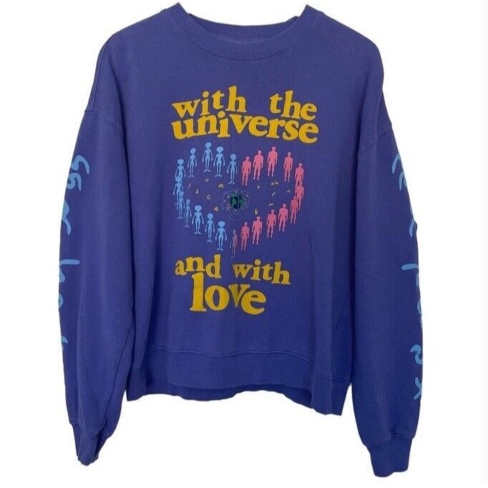UO Coney Island Picnic Universal Love Puff Print Oversized Boyfriend Sweater SM